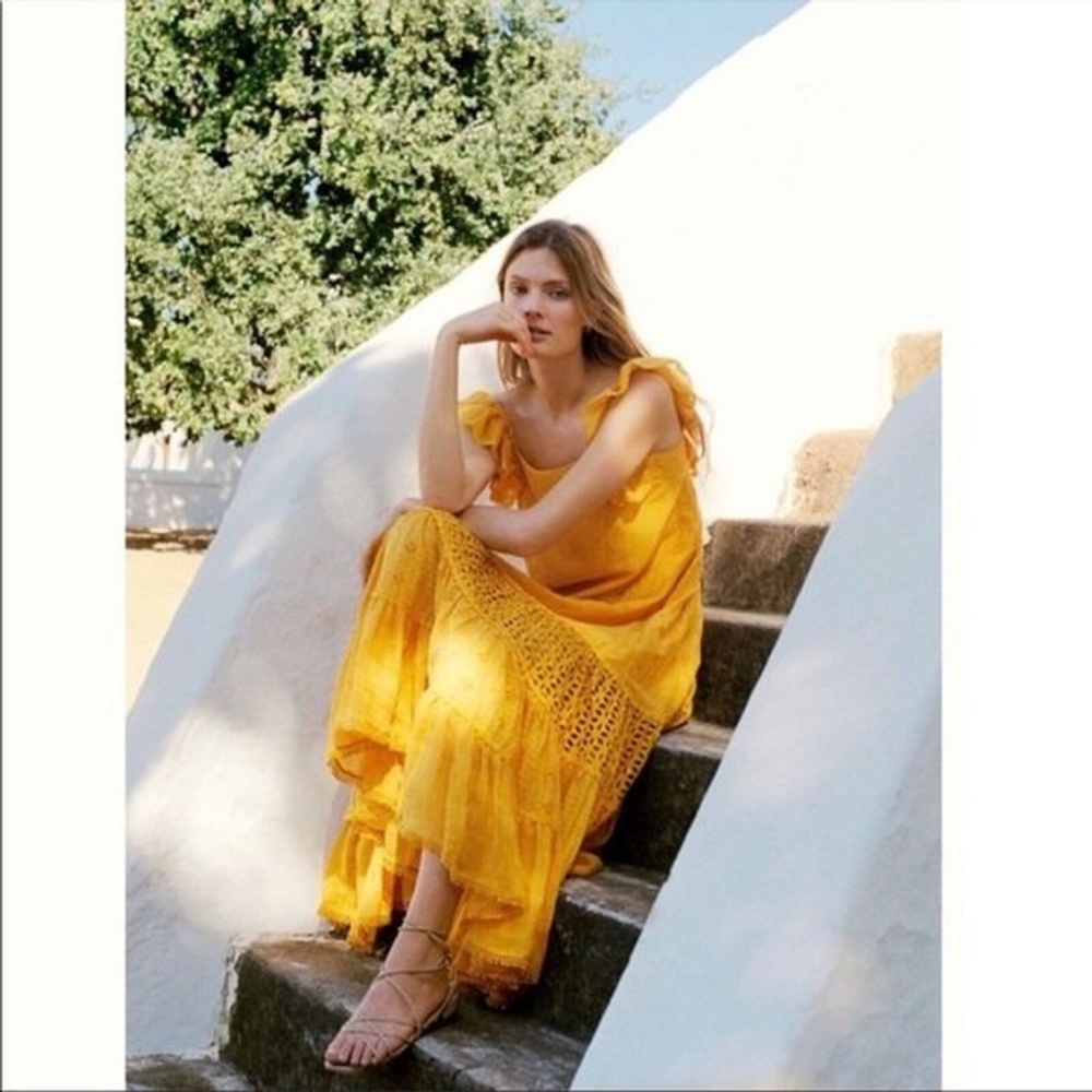 PAYAL JAIN Fallon Eyelet Yellow Frill Maxi Dress